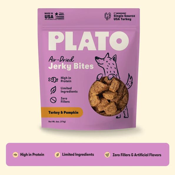PLATO DOG 6OZ JERKY BITES TURKEY &amp; PUMPKIN