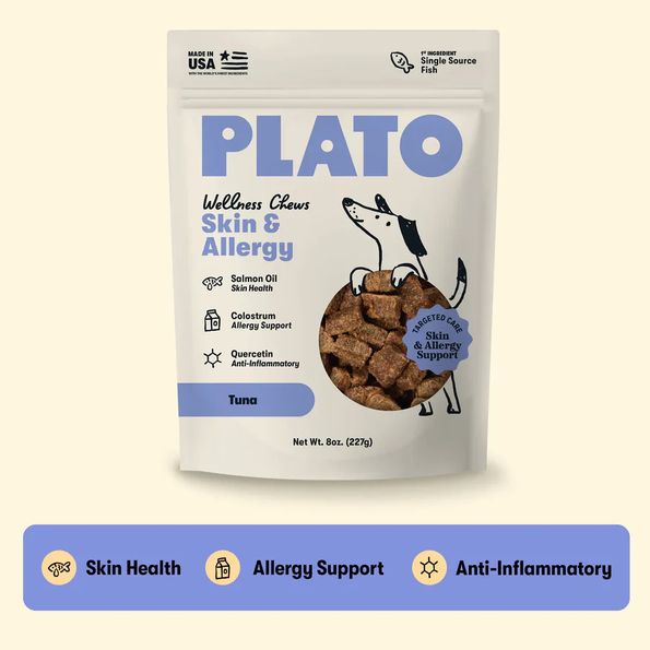 PLATO DOG 8OZ WELLNESS CHEWS ALLERGY &amp; SKIN