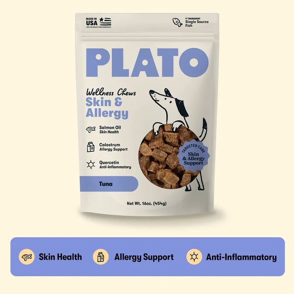 PLATO DOG 16OZ WELLNESS CHEWS ALLERGY &amp; SKIN