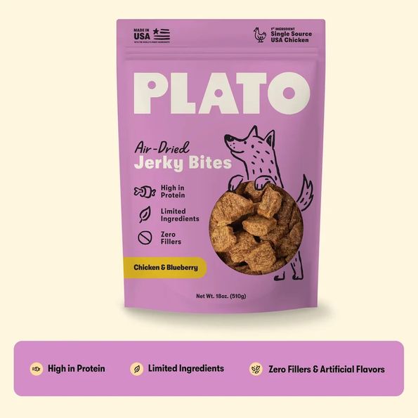 PLATO DOG 18OZ AIR DRIED JERKY CHICKEN &amp; BLUEBERRY