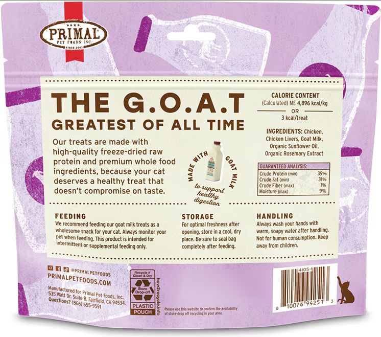 PRIMAL 2OZ CAT FD THE G.O.A.T. CHICKEN TREATS