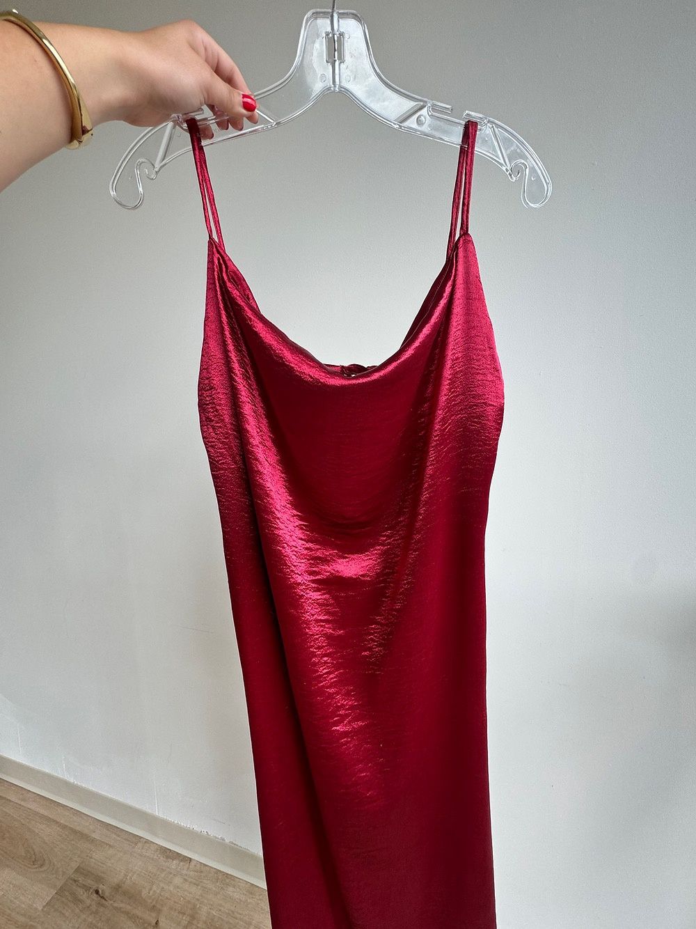 Rouge Satin Cowl Neck Slip Dress