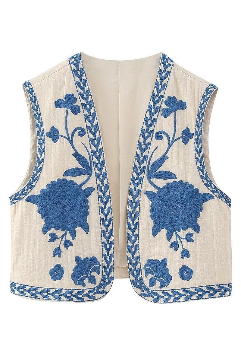 Blue and Cream Embroidered Vest