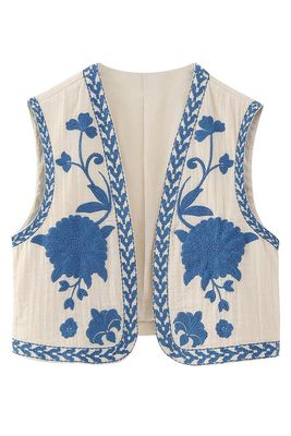 Blue and Cream Embroidered Vest