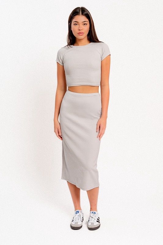 Ribbed Top + Skirt Set