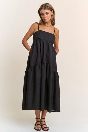 Textured Fabric Lace Up Back Midi Dress