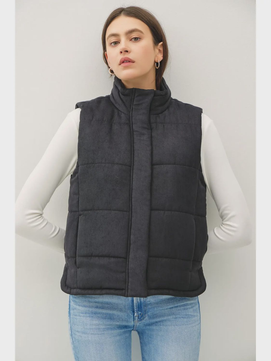 Faux Suede Puffer Vest