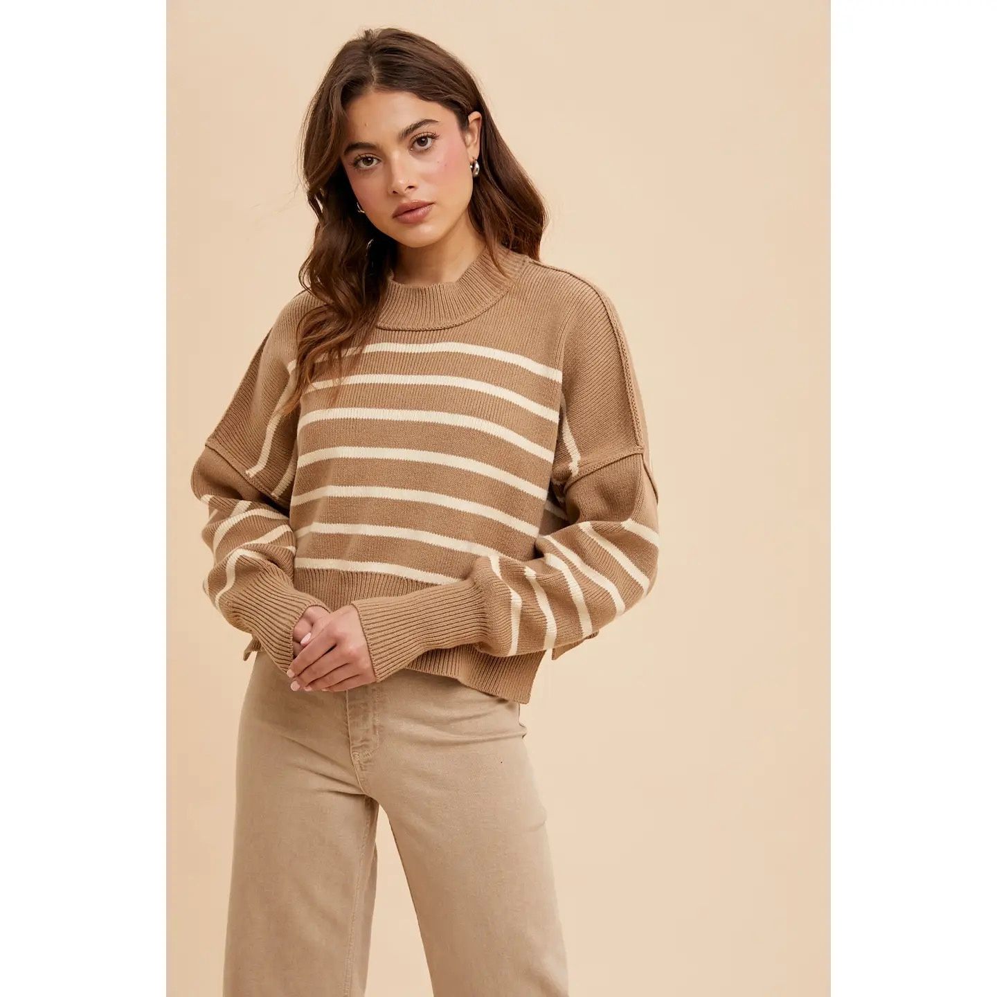 Stripped Mock Neck Sweater