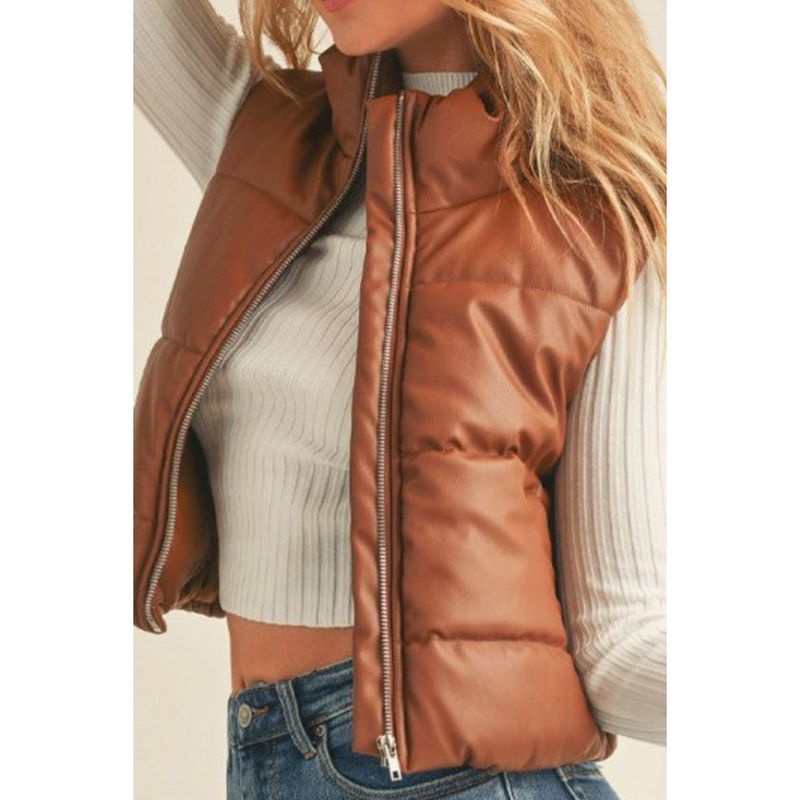 HYFVE Leather Zip Up Cropped Puffer Vest