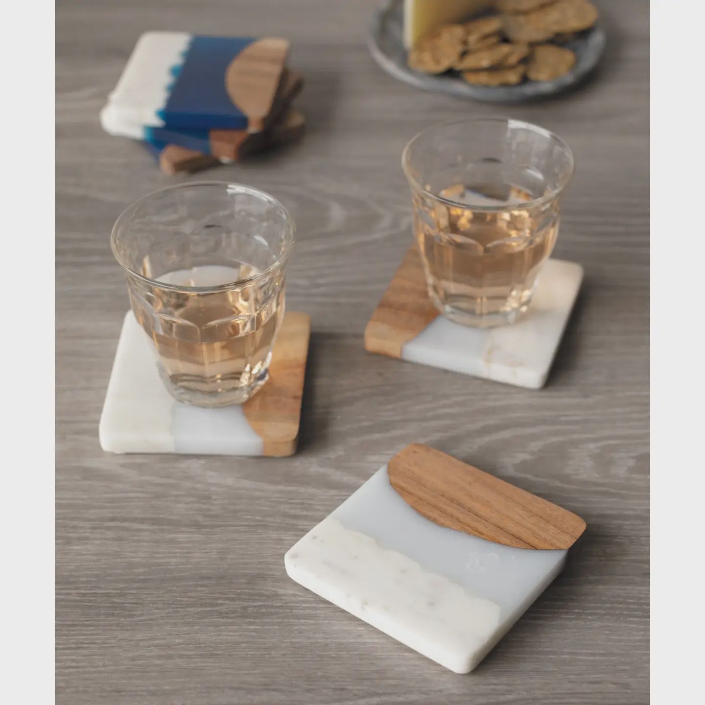 Skyline Ice Marble and Wood Coasters- Set of 4
