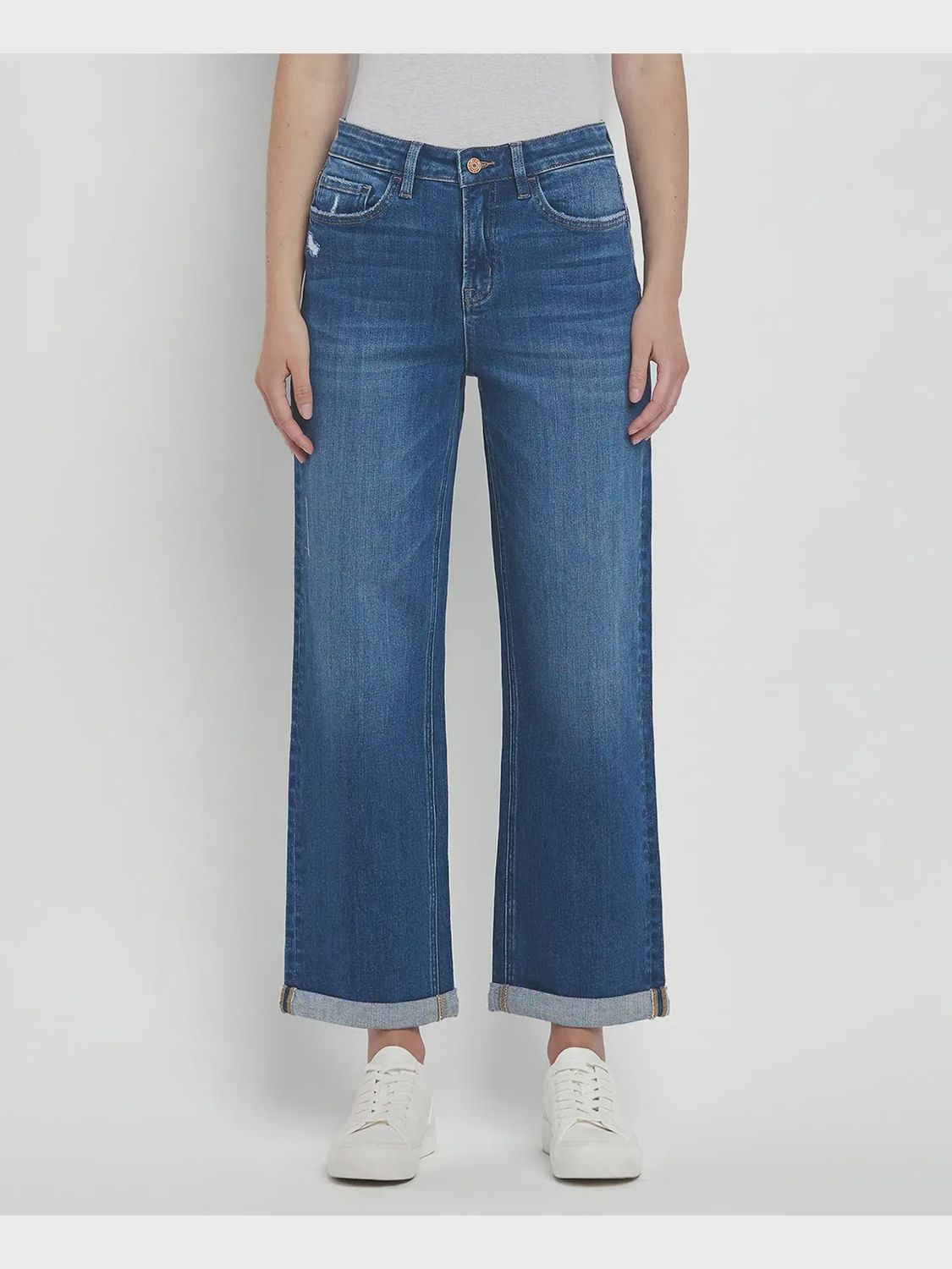 High Rise Double Cuffed Baggy Straight Jeans