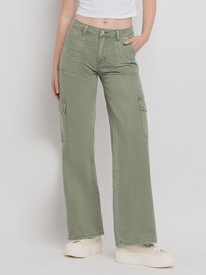 High Rise Utility Cargo Wide Leg Jeans