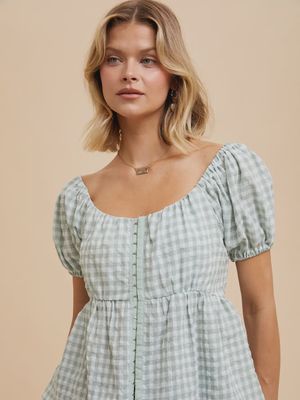 Gingham Babydoll Top w/Hook &amp; Eye