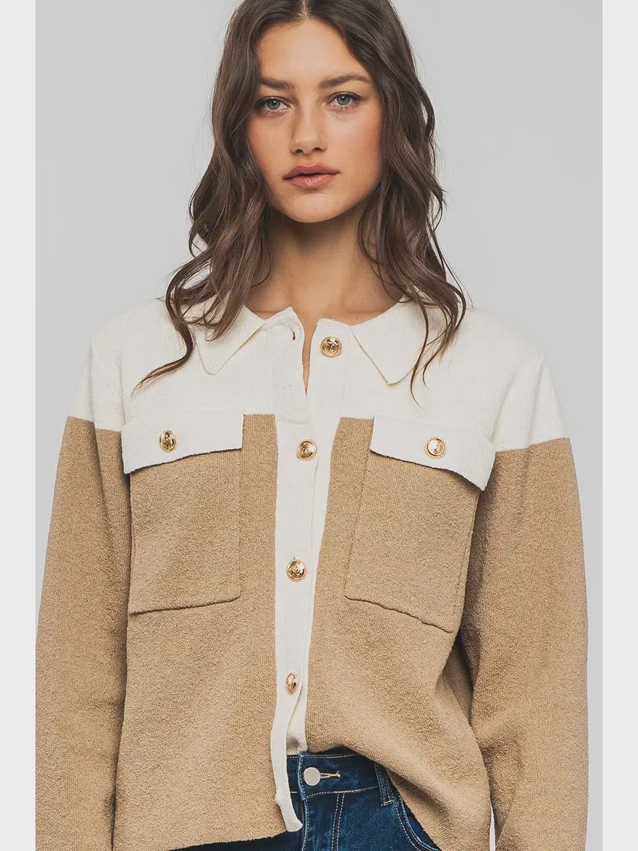 Colorblock Button-Up Cropped Coat