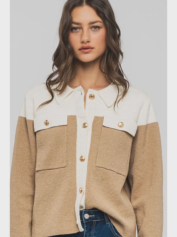 Colorblock Button-Up Cropped Coat