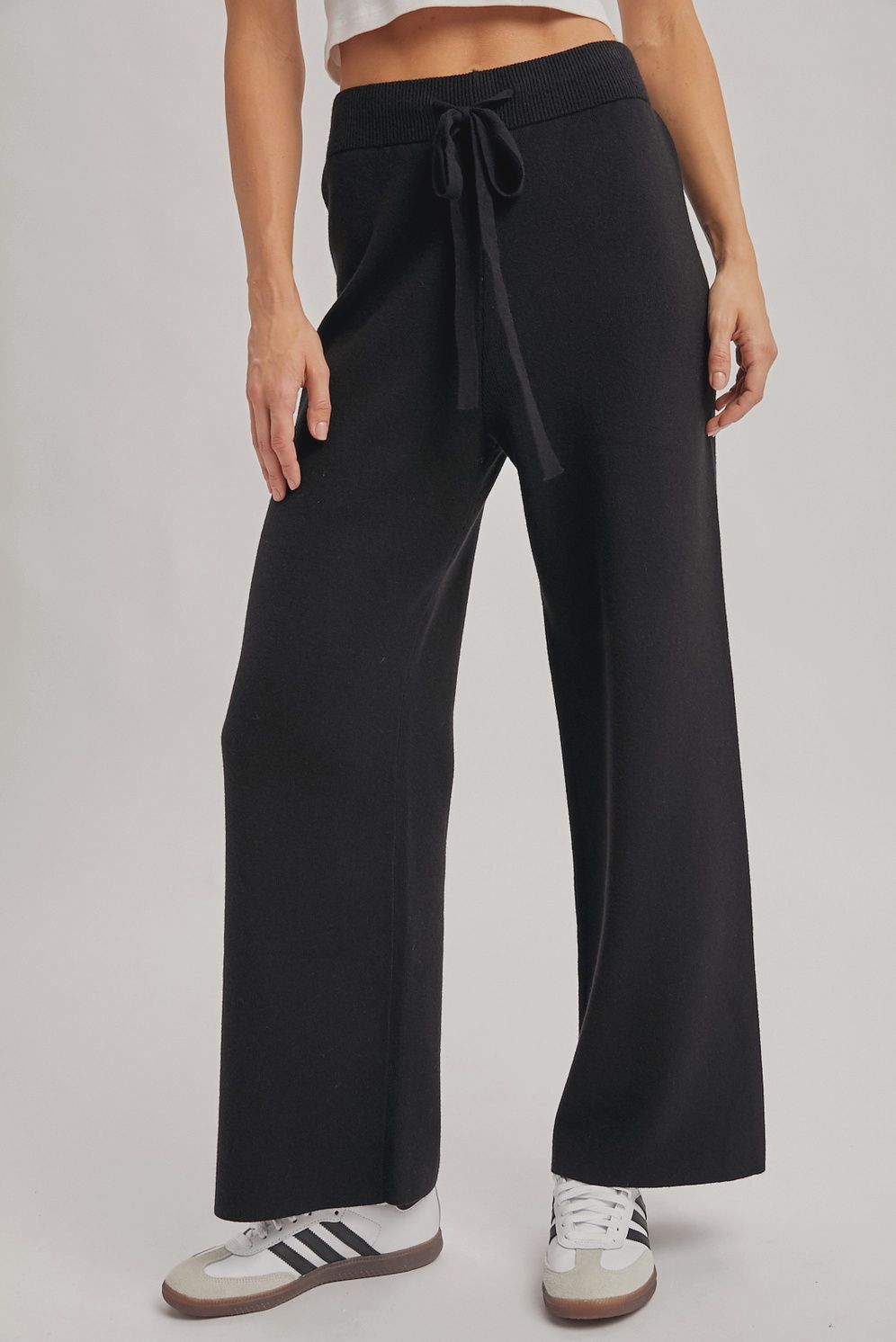 Ribbed Knit Sweater Pants, Black