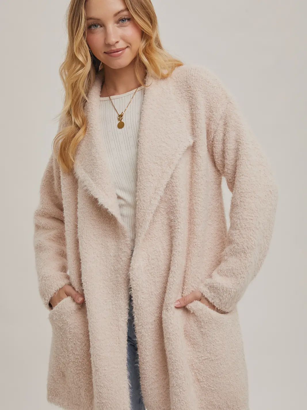 Soft &amp; Fuzzy Drape Front Cardigan, Oatmeal