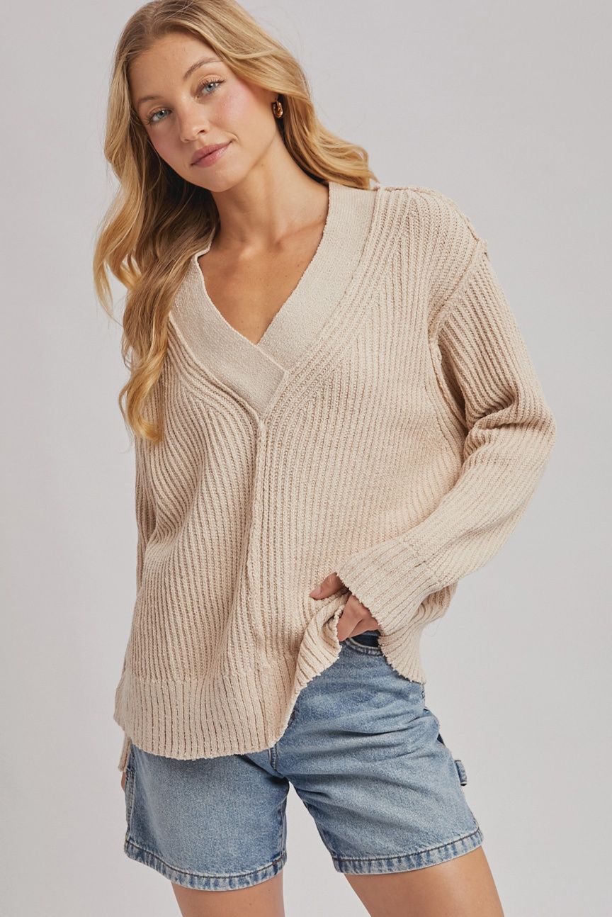 V-Neck Sweater Pullover, Oatmeal