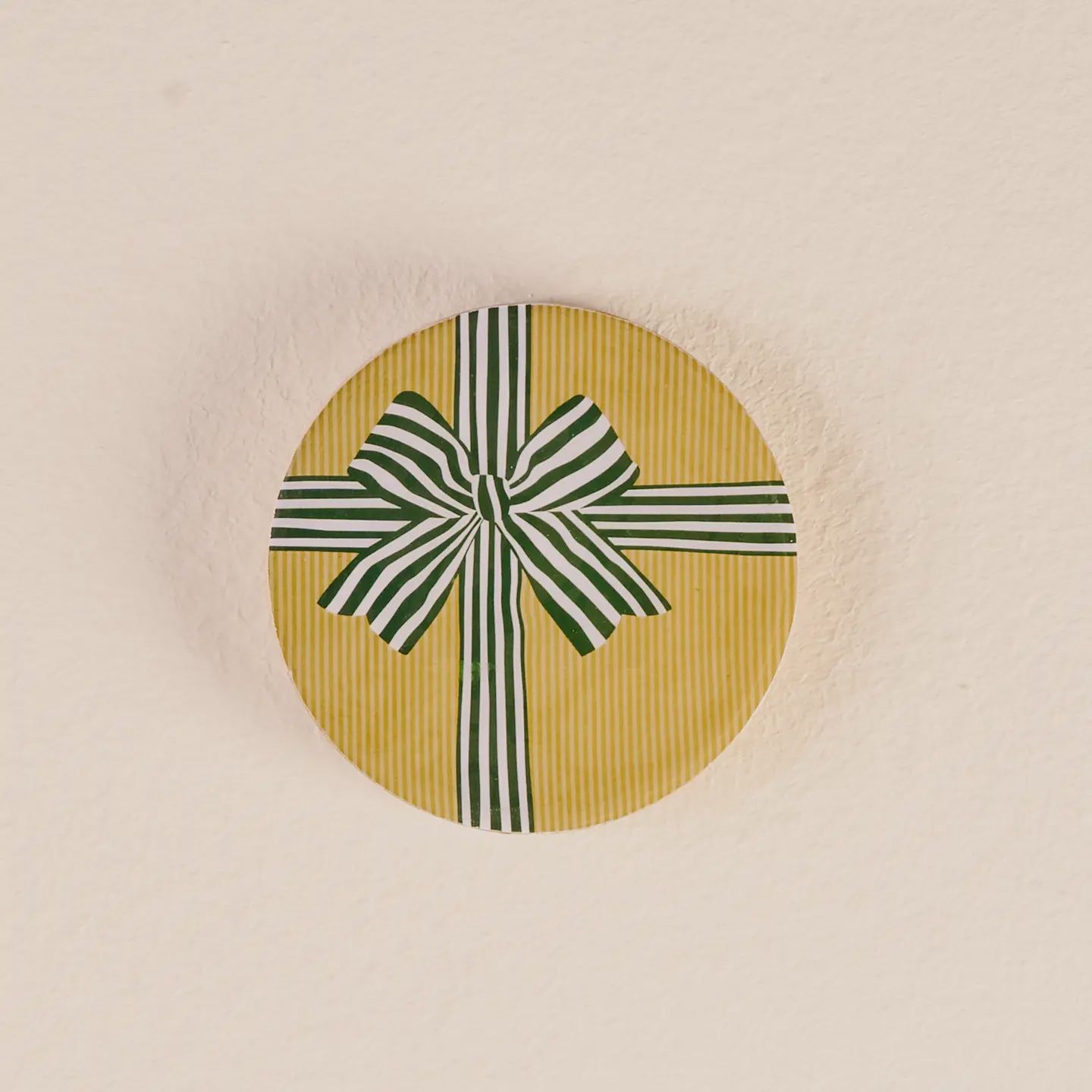 Wood Enamel Coaster-Holiday Gift Bow Green