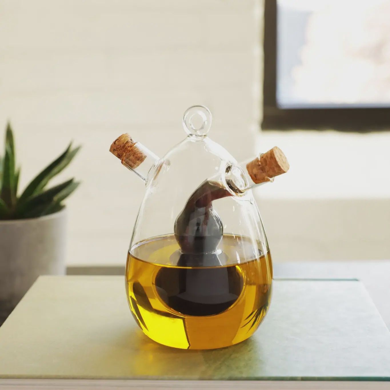 Glass Oil &amp; Vinegar Cruet Dispenser