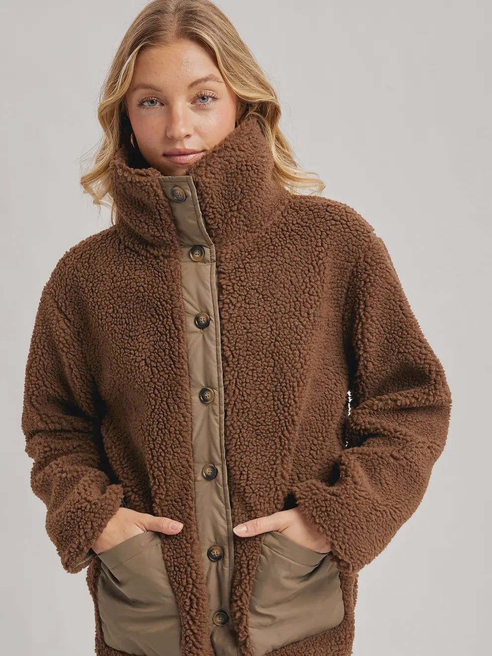 Button Down Contrast Fleece Jacket