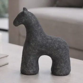 Black 6 in. Cement Textured Horse Figurine