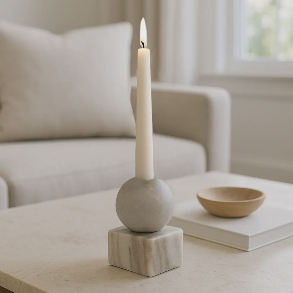 Taper Holder - Multicolor Marble Ball On Cube, 5 in.