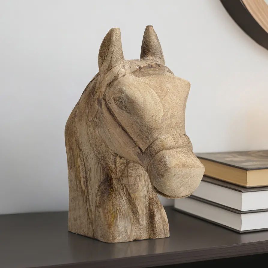 Figurine - Brown Wood Modern Handcrafted Horse Head, 11 in.