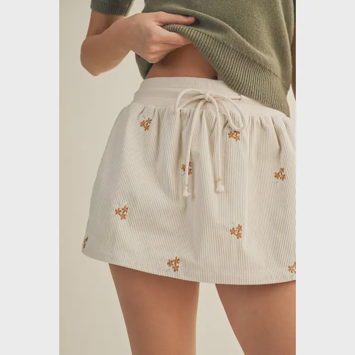Embroidered Corduroy Skort