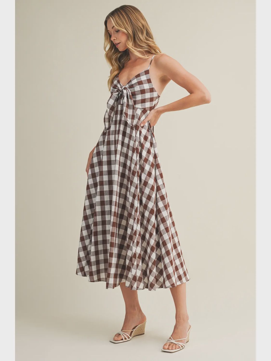 Tie Front Gingham Dress