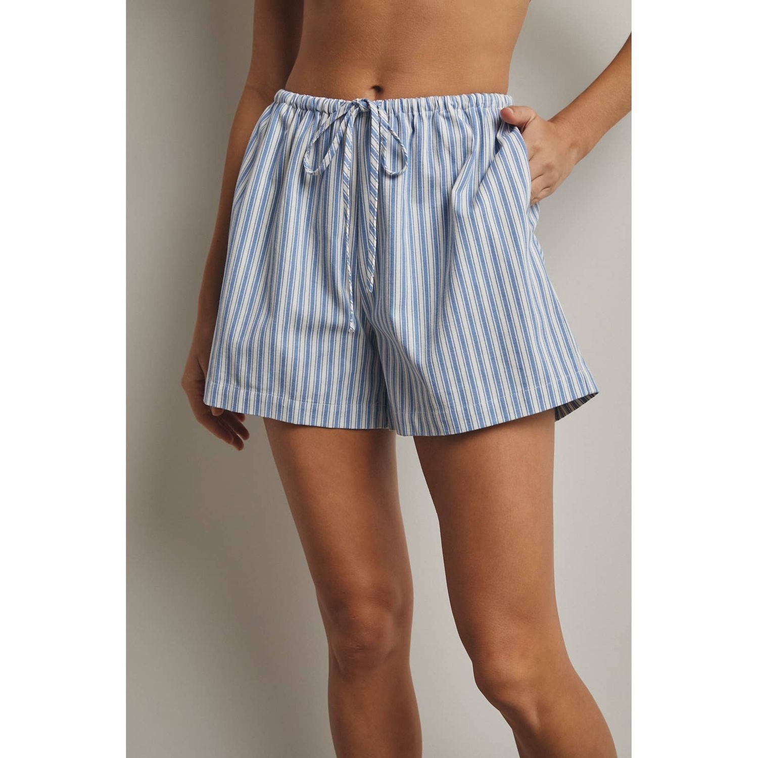 Striped Shorts with Drawstring, Color: SKY/CREAM, Size: M