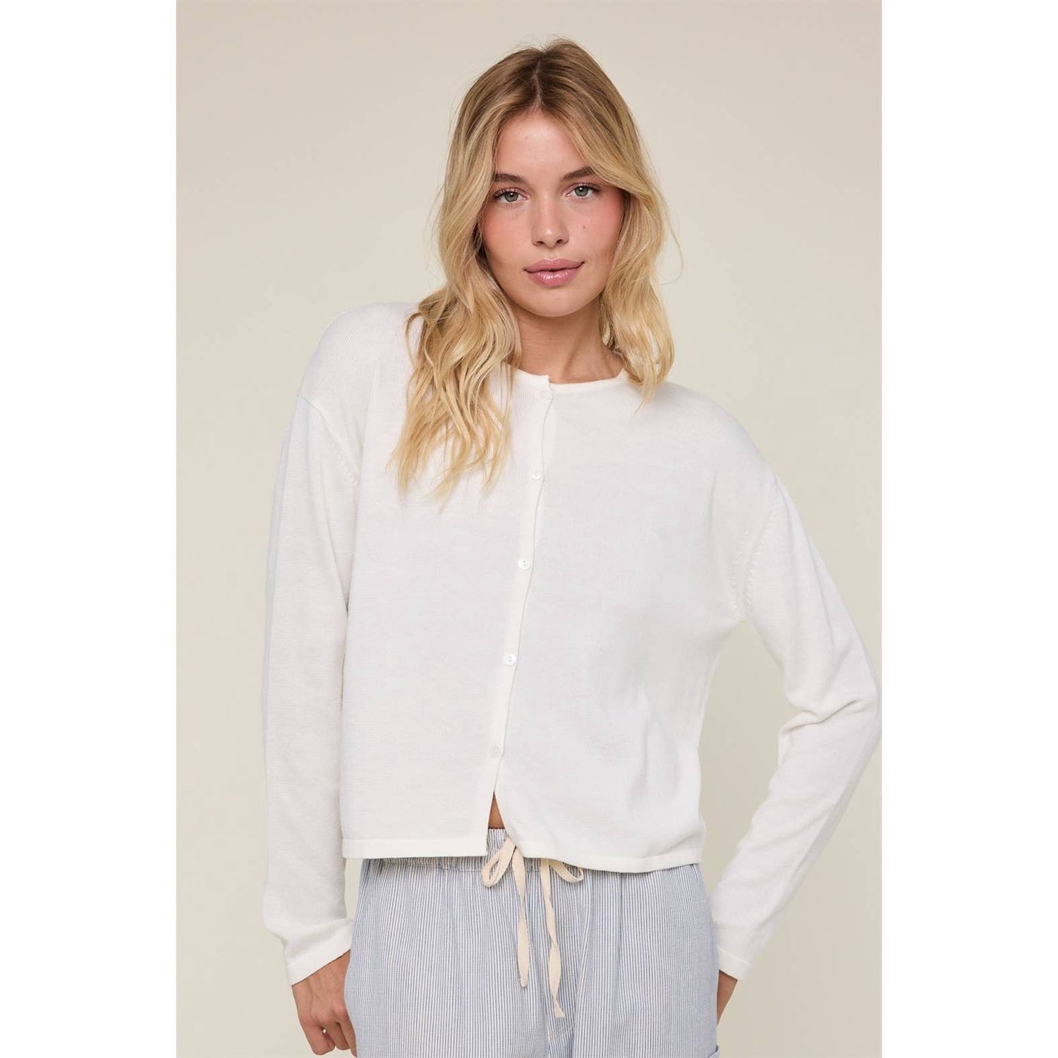 Button Up Lightweight Sweater Cardigan, Color: IVORY, Size: L