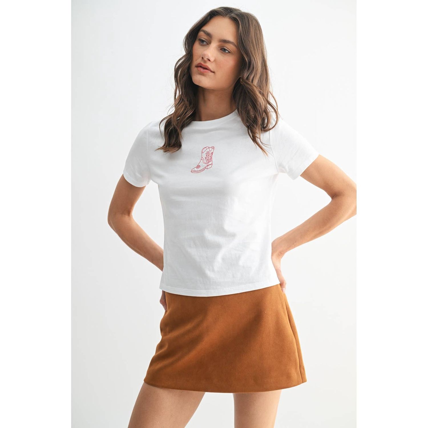 Western Embroidered Knit Top, Color: OFF WHITE/RED, Size: S