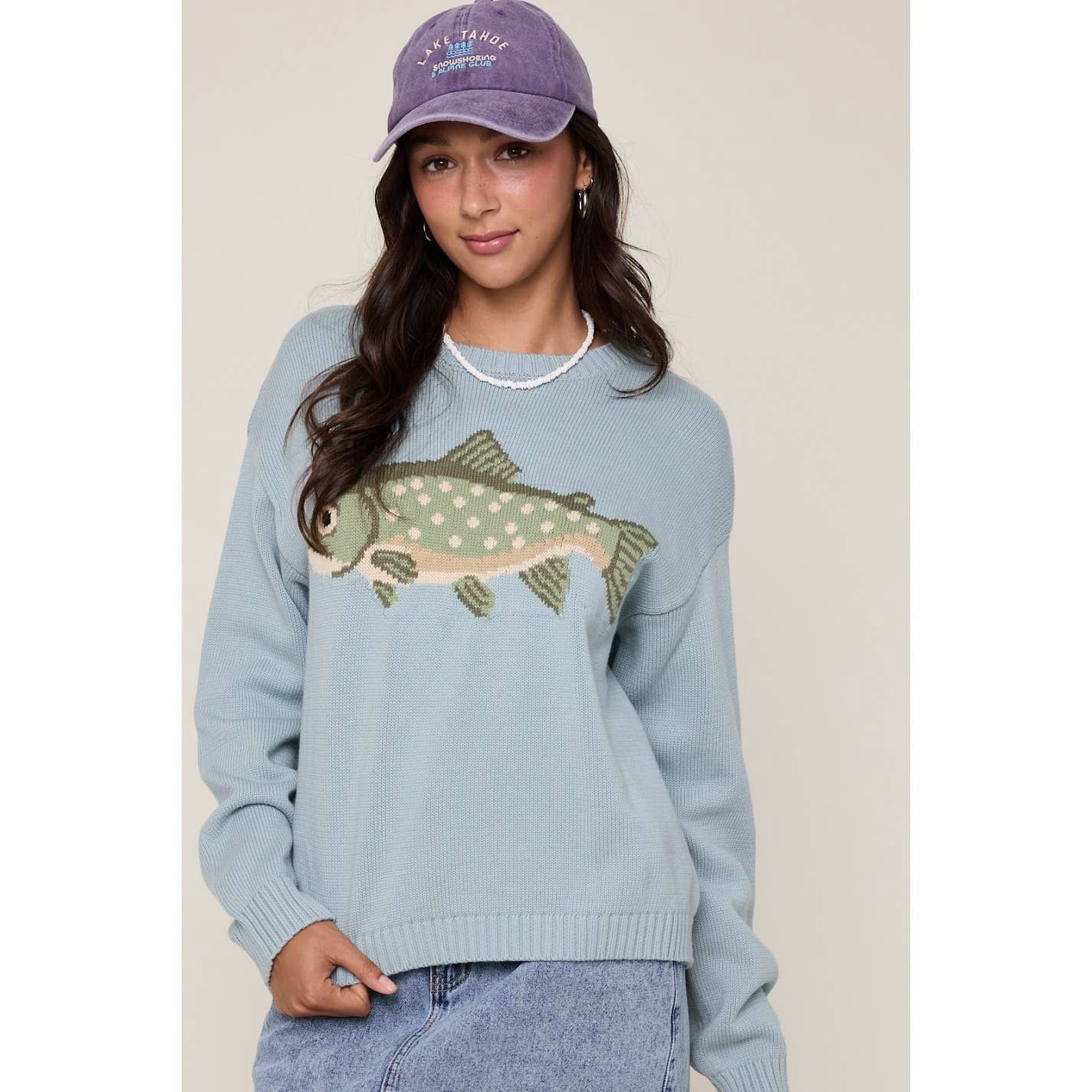 'FISH' SWEATER / WL25-12103, Color: D.SAGE, Size: M