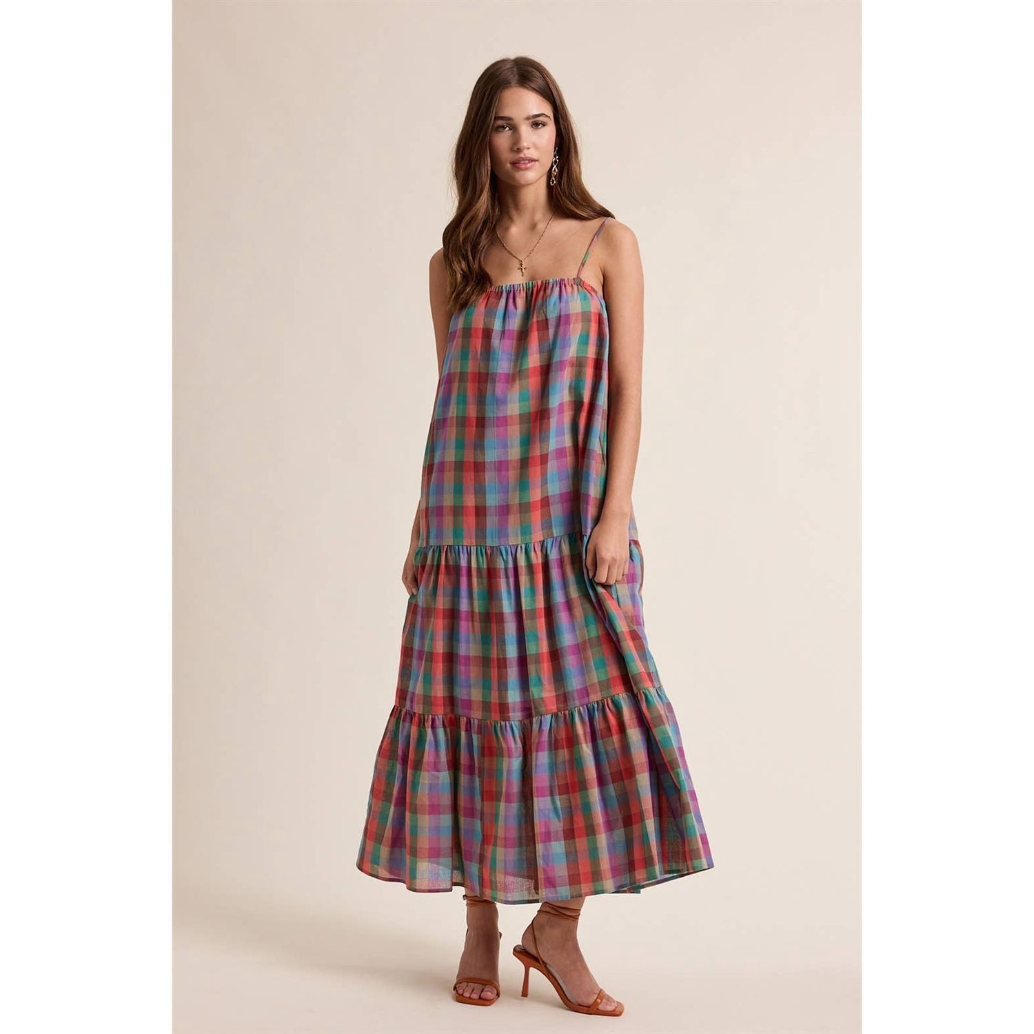 MULTICOLOR PLAID MAXI DRESS / WL25-12480