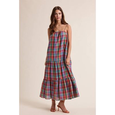 MULTICOLOR PLAID MAXI DRESS / WL25-12480
