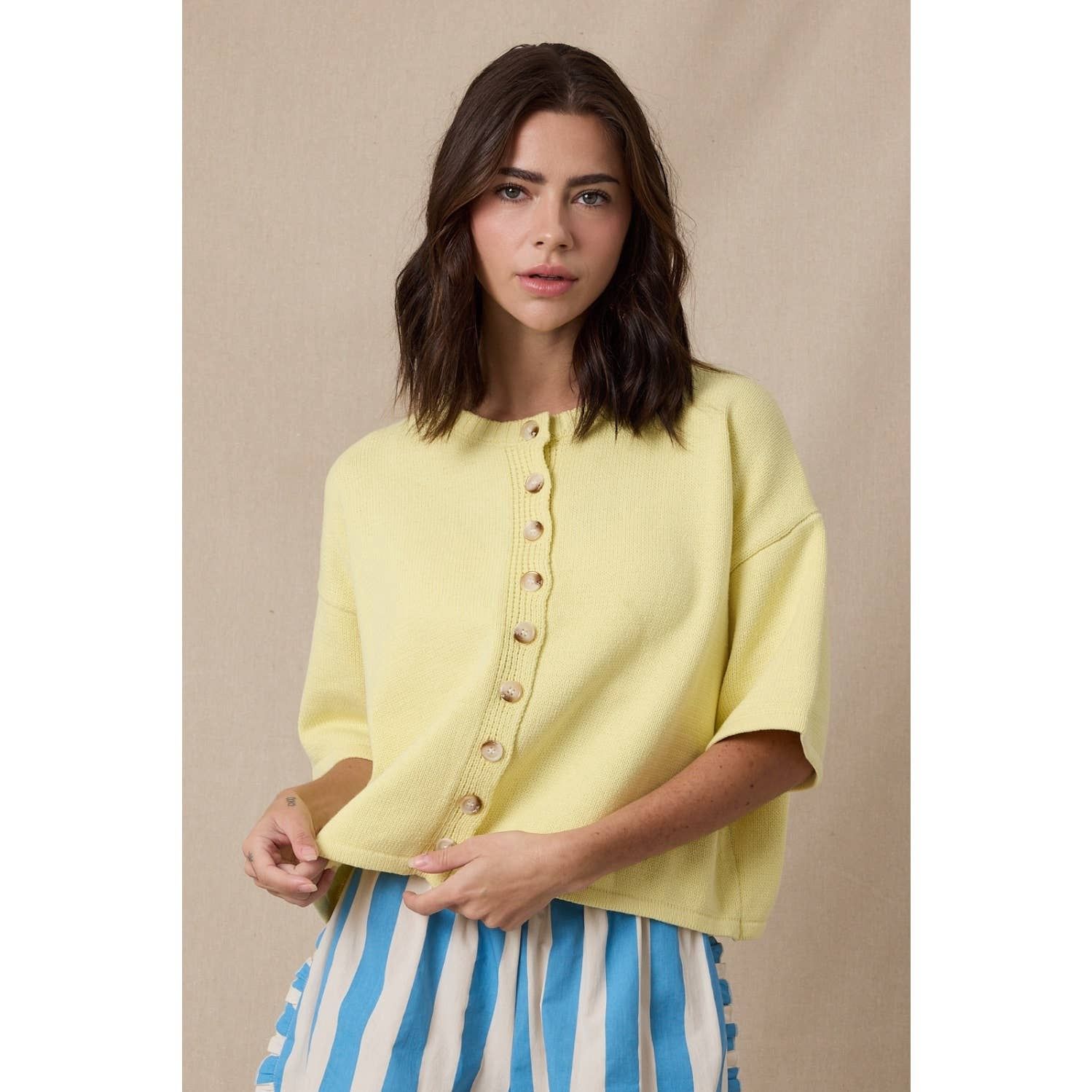 BUTTON-UP SWEATER KNIT TOP / WL25-11472