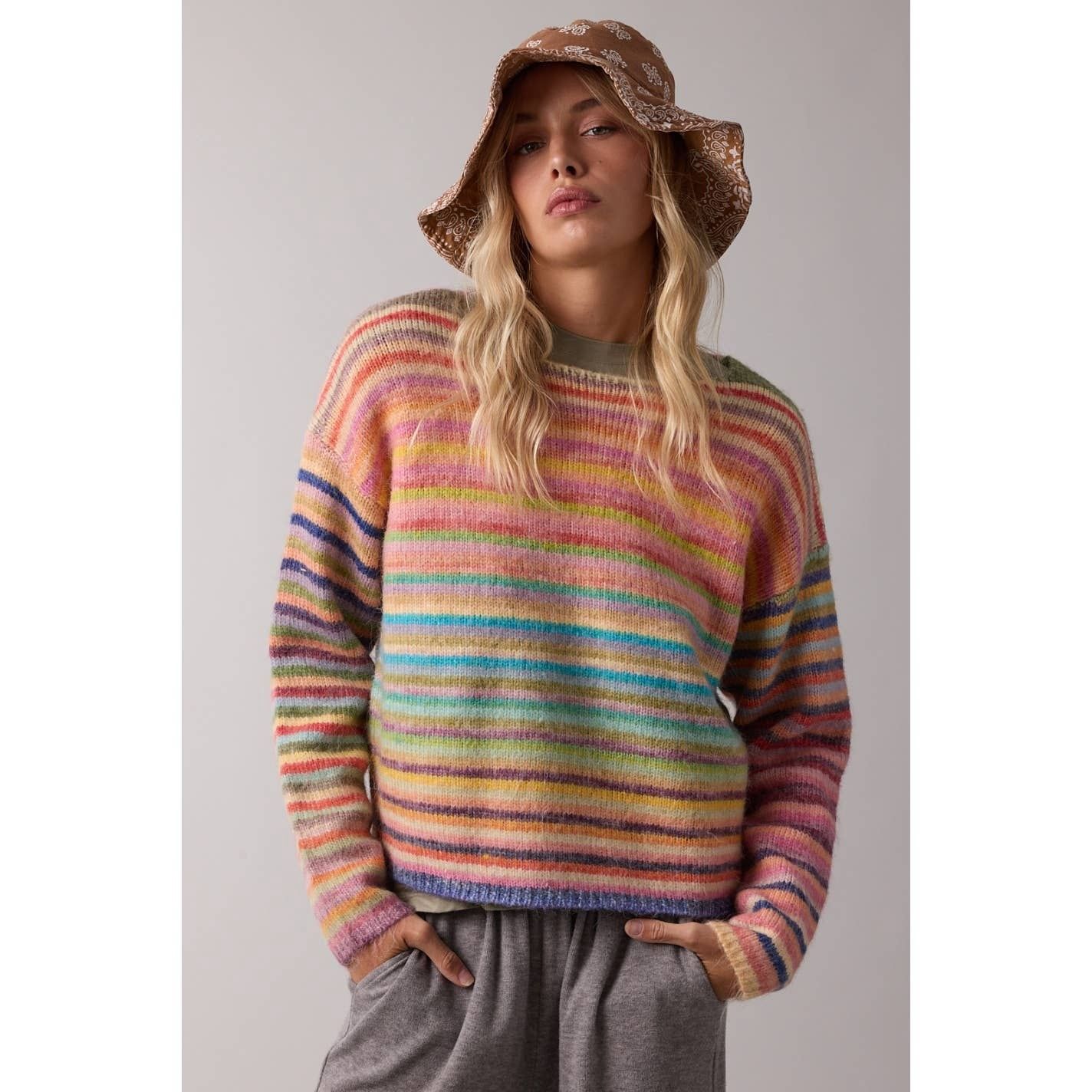 RAINBOW KNIT SWEATER / WL25-11416, Color: SKY/PURPLE, Size: S