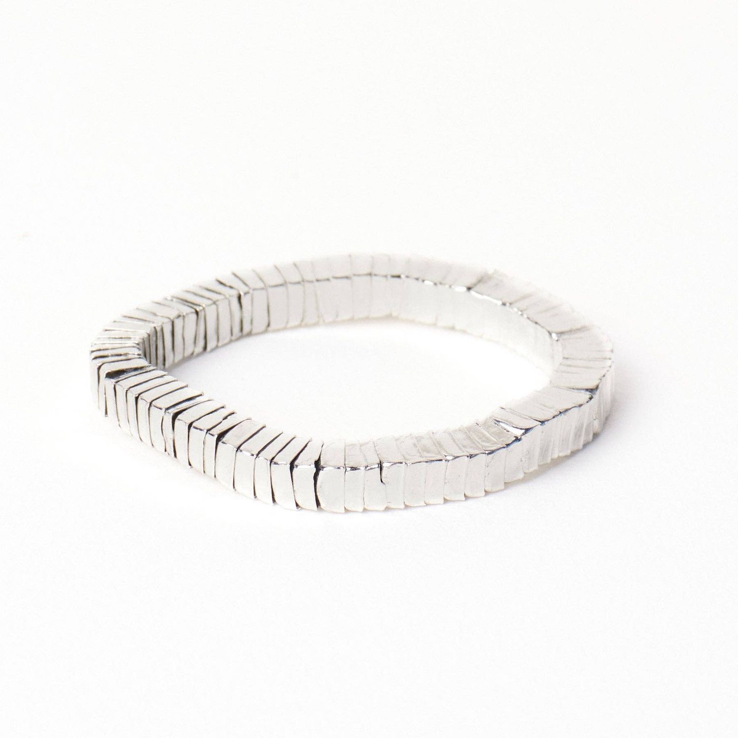 Lucille Square Bead Stretch Bracelet Silver