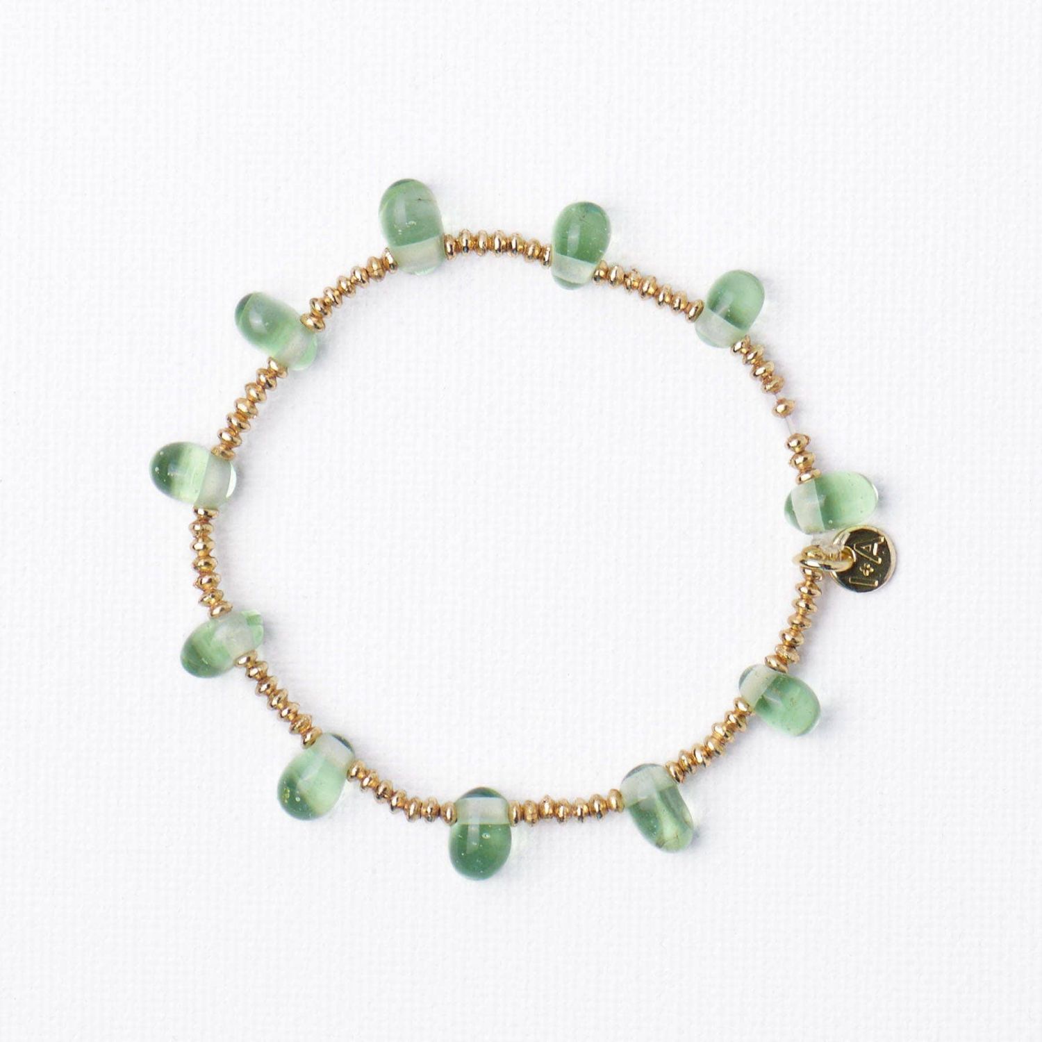 Hope Brass Stretch Bracelet With Glass Beads Mint