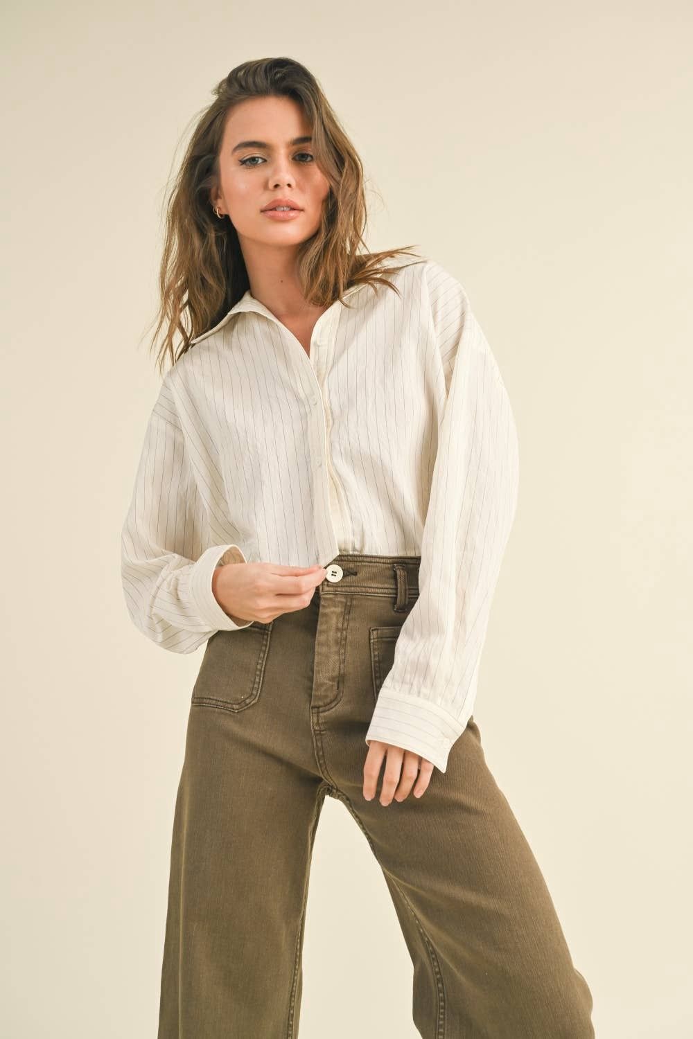 Crop Pinstripe Button Down