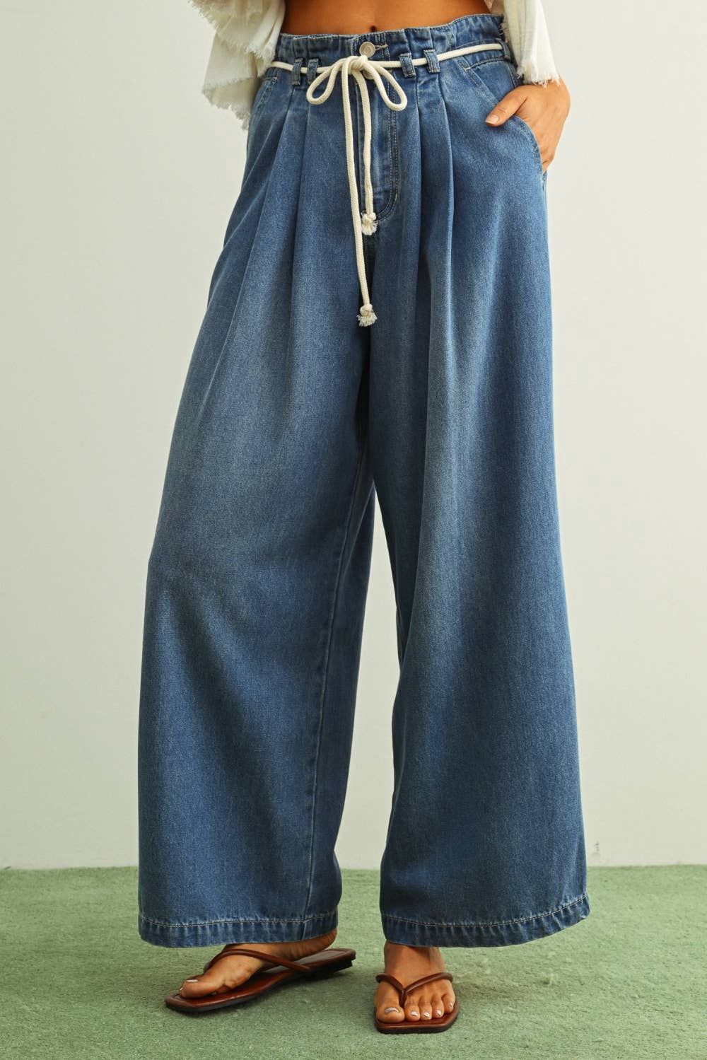 Pleated Drawstring Tencel Denim Pants