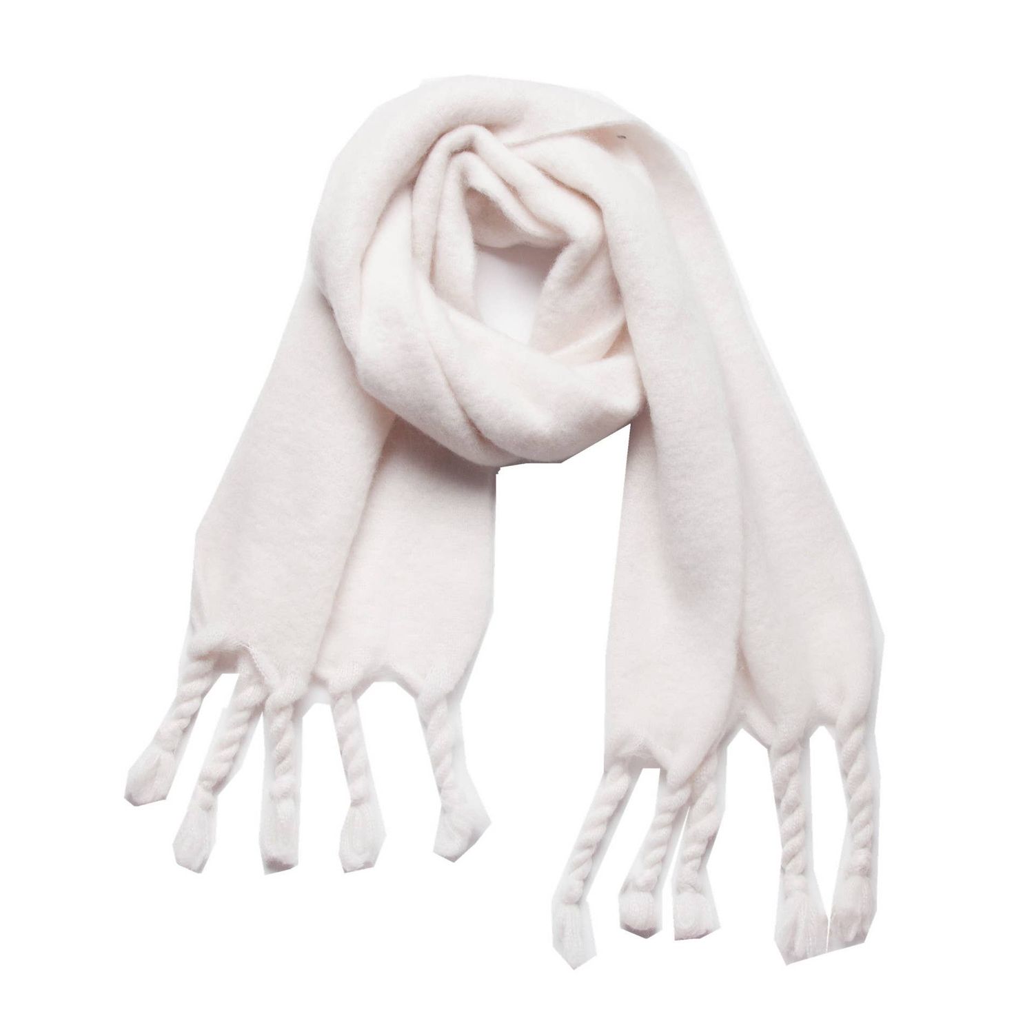 Chunky Solid Color Oblong Brushed Tassel Scarf, Color: 02/ivory