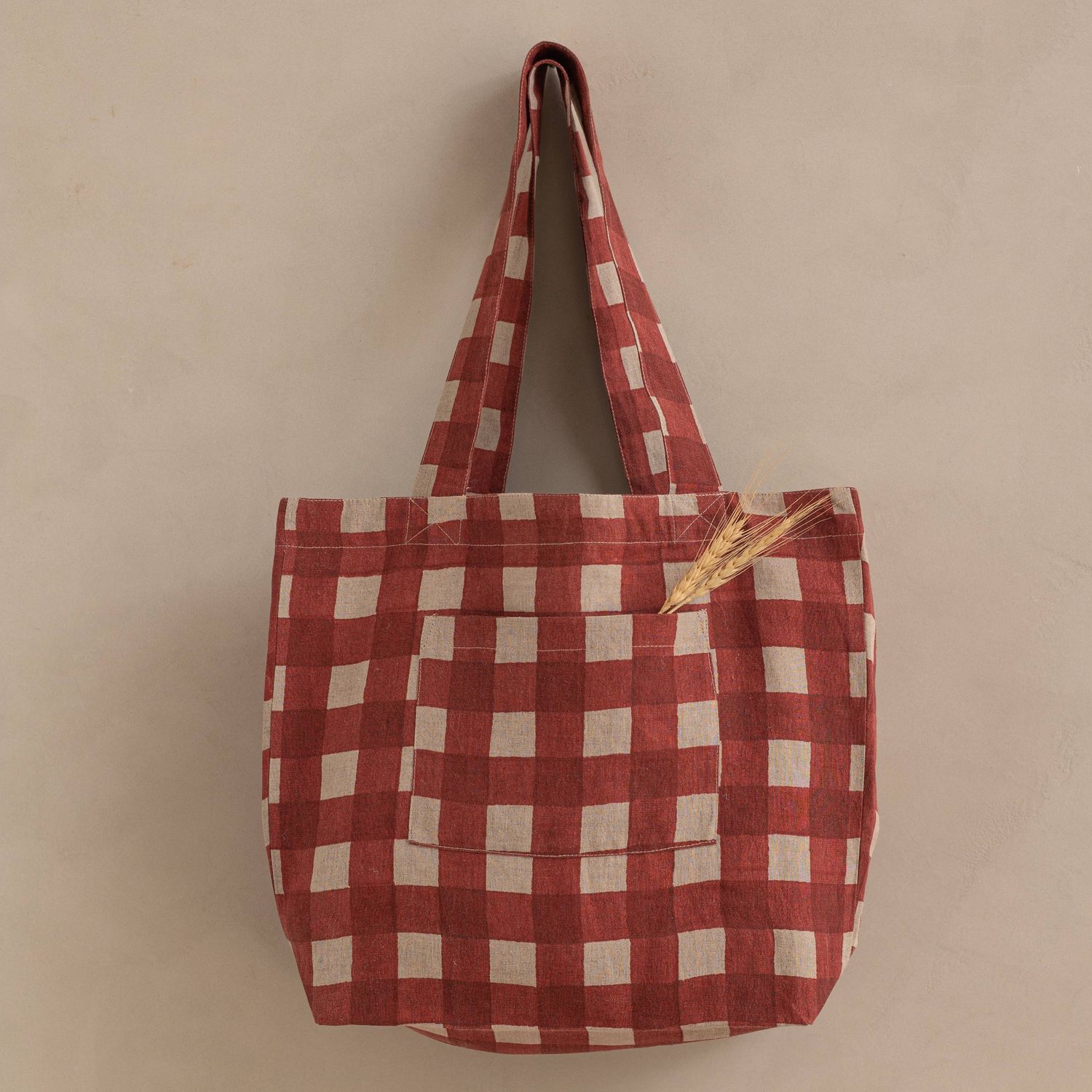 Linen Olea Tote Bag , Bag Size: 53 x 15 x 38 cm (L x B x H), Color: Olea Red