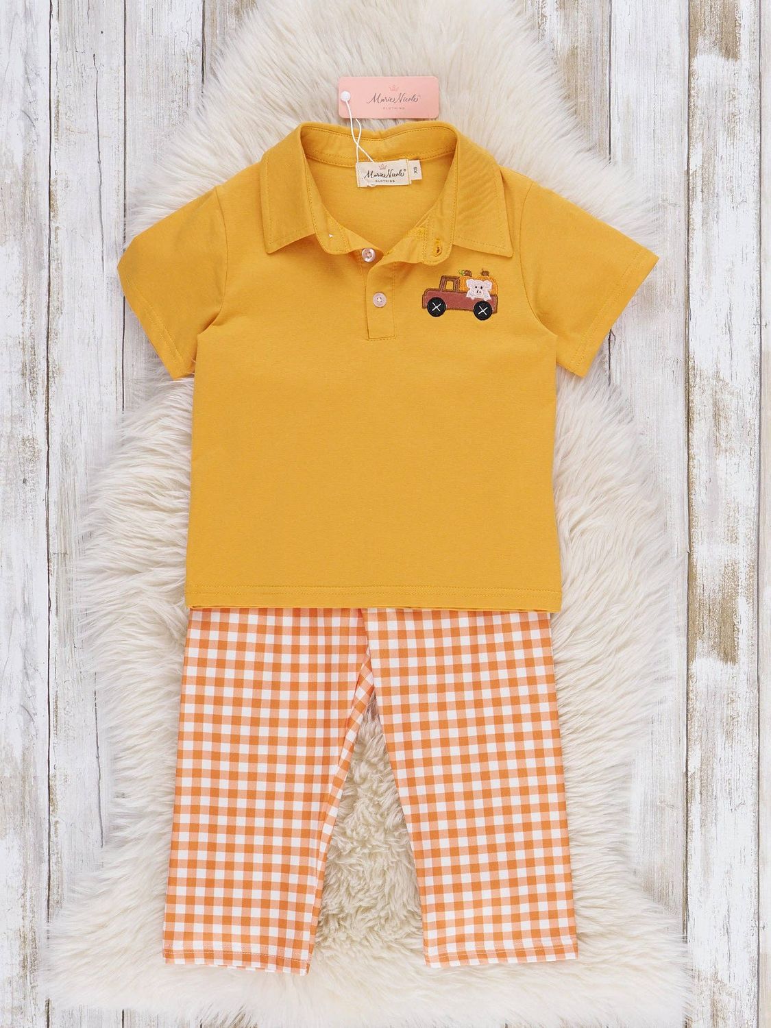 Pumpkin Embroidered Plaid Set