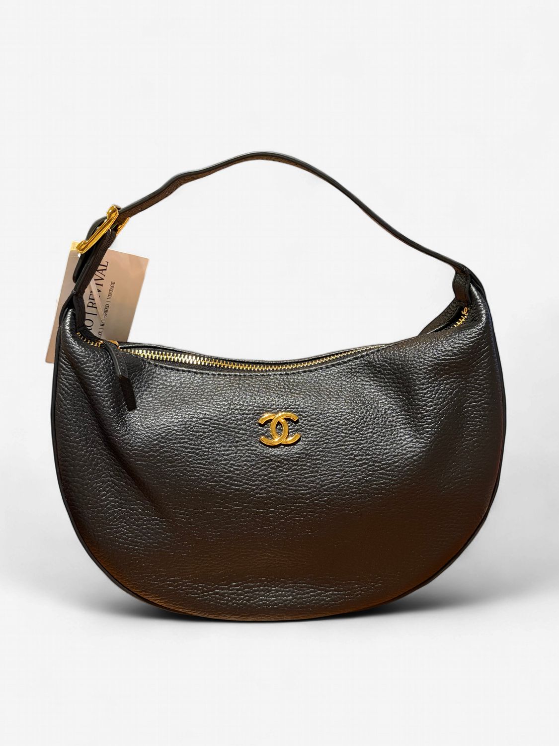 CC Curved Black Handbag with Gold Monogram