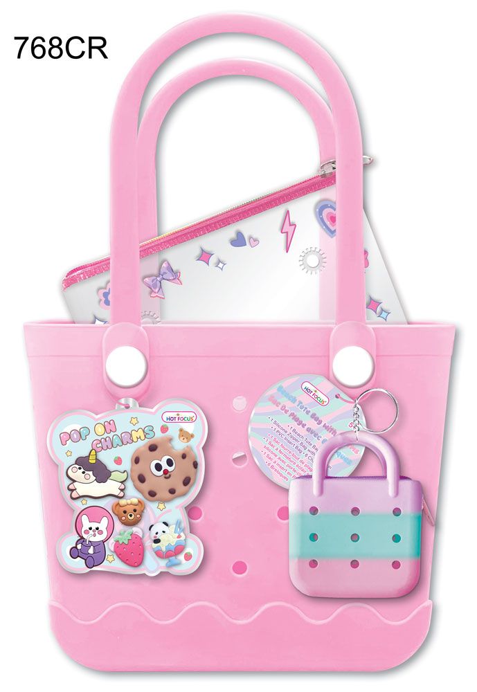 Beach Tote Bag w/Charms - Pink