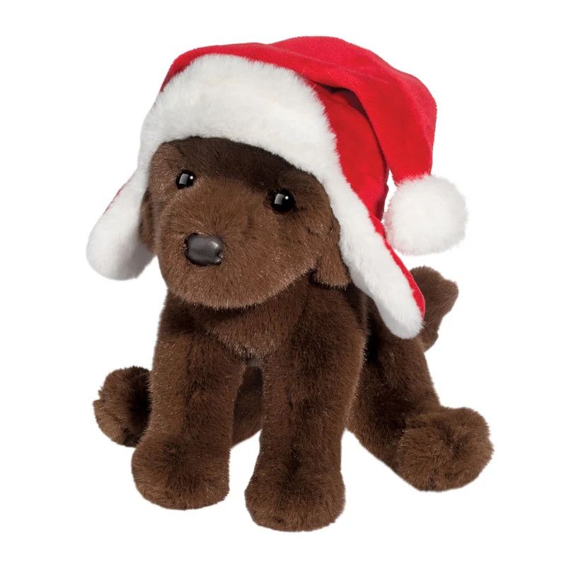 Chocolate Lab w/Santa Bomber Hat