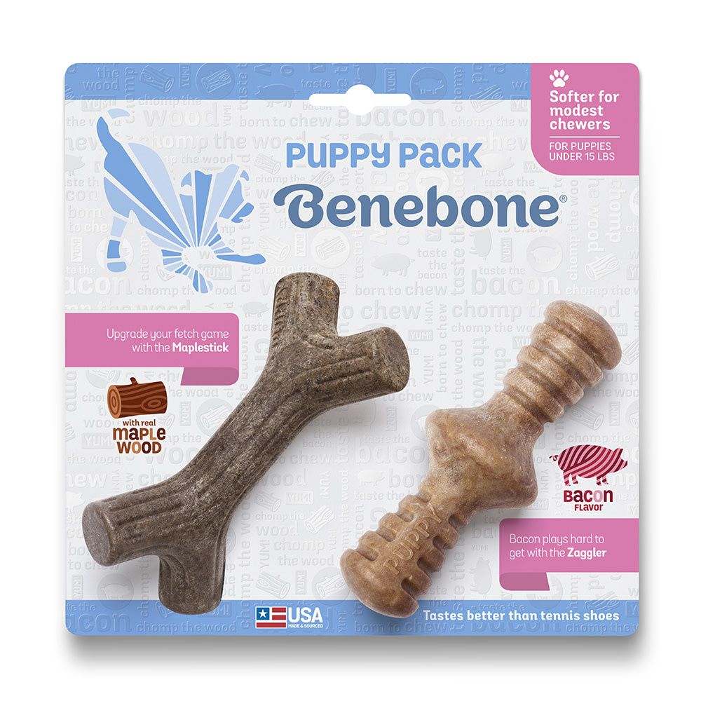 Benebone Bacon Chew: Puppy, 2 pack Zaggler &amp; Maplestick