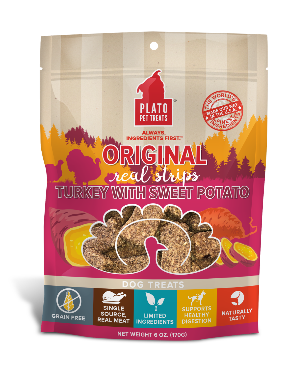 Plato Original Real Strips: Turkey &amp; Sweet Potato, 6 oz